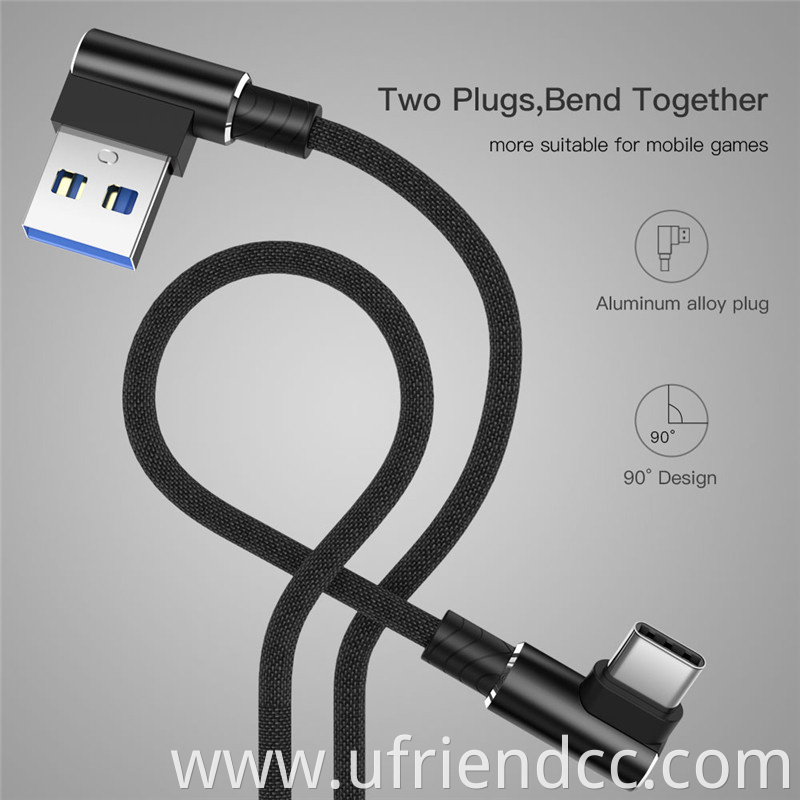 Hot Sale 2.4A Fast Charging Durable Braided 90 Degree Right Angle USB Data Cable